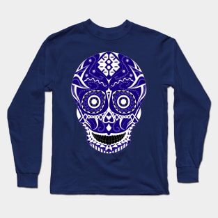 skeleton smile in mexican pattern in dark Long Sleeve T-Shirt